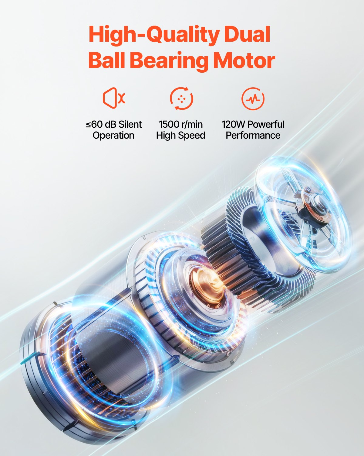 Dual-ball bearing motor with built-in thermal protection for continuous safe operation