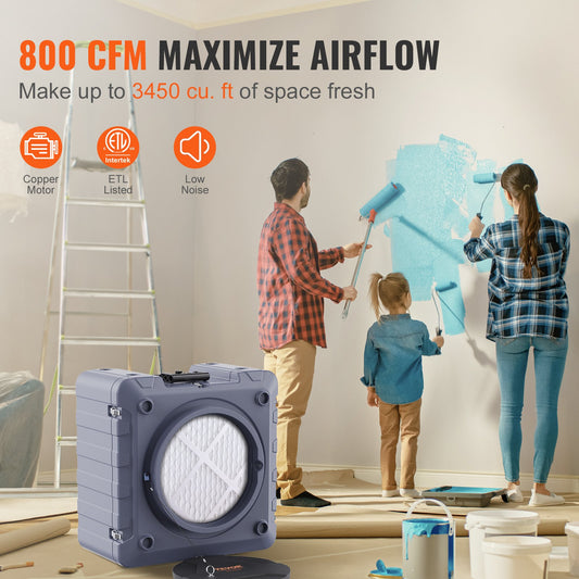 Industrial 3-stage HEPA filtration unit for negative air pressure in construction environments