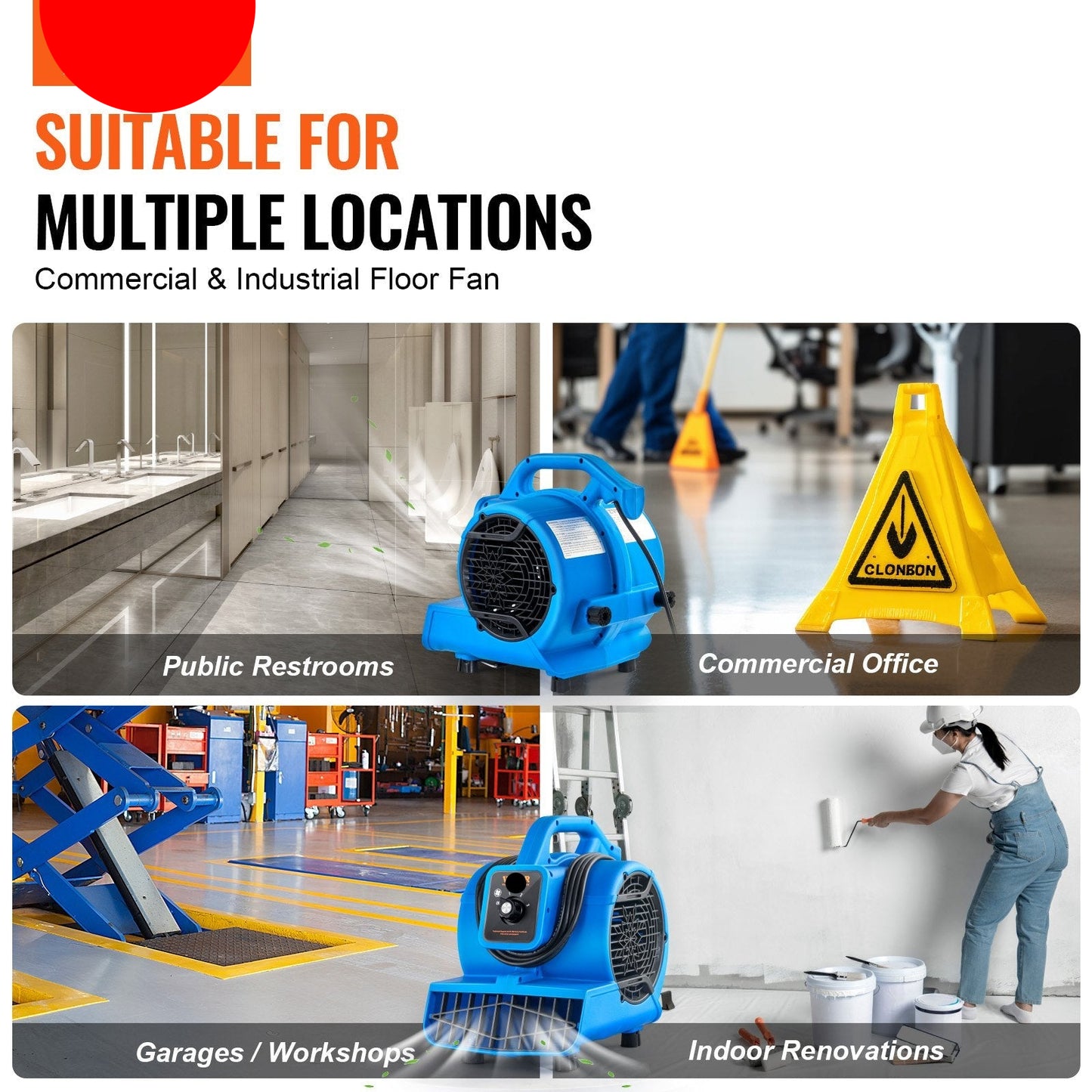 Professional 600 CFM floor blower used for carpet drying in offices and public areas