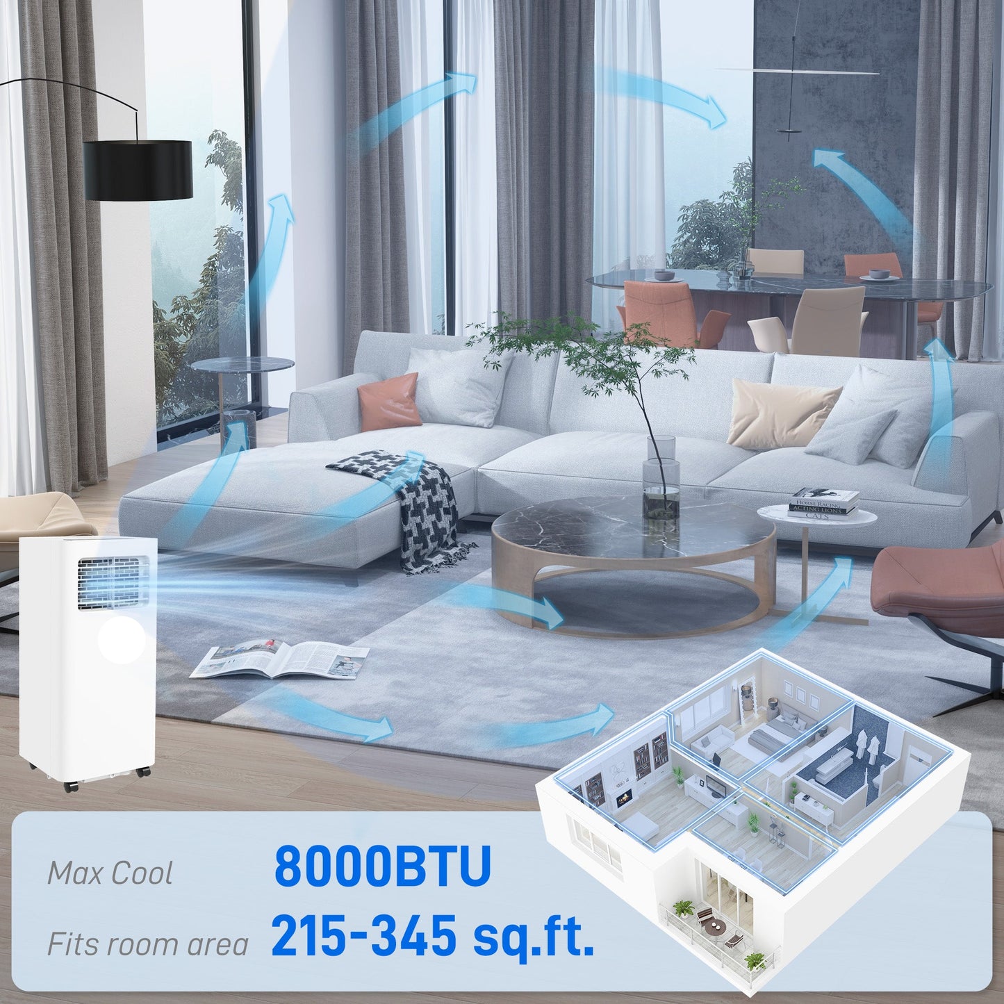 Portable air conditioner coverage area 345 sq ft – Ozon Air Pro