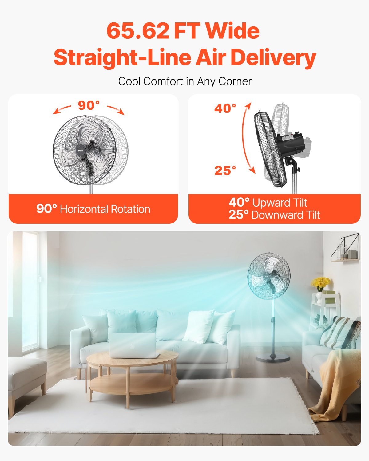 90-degree horizontal oscillation for full room air coverage