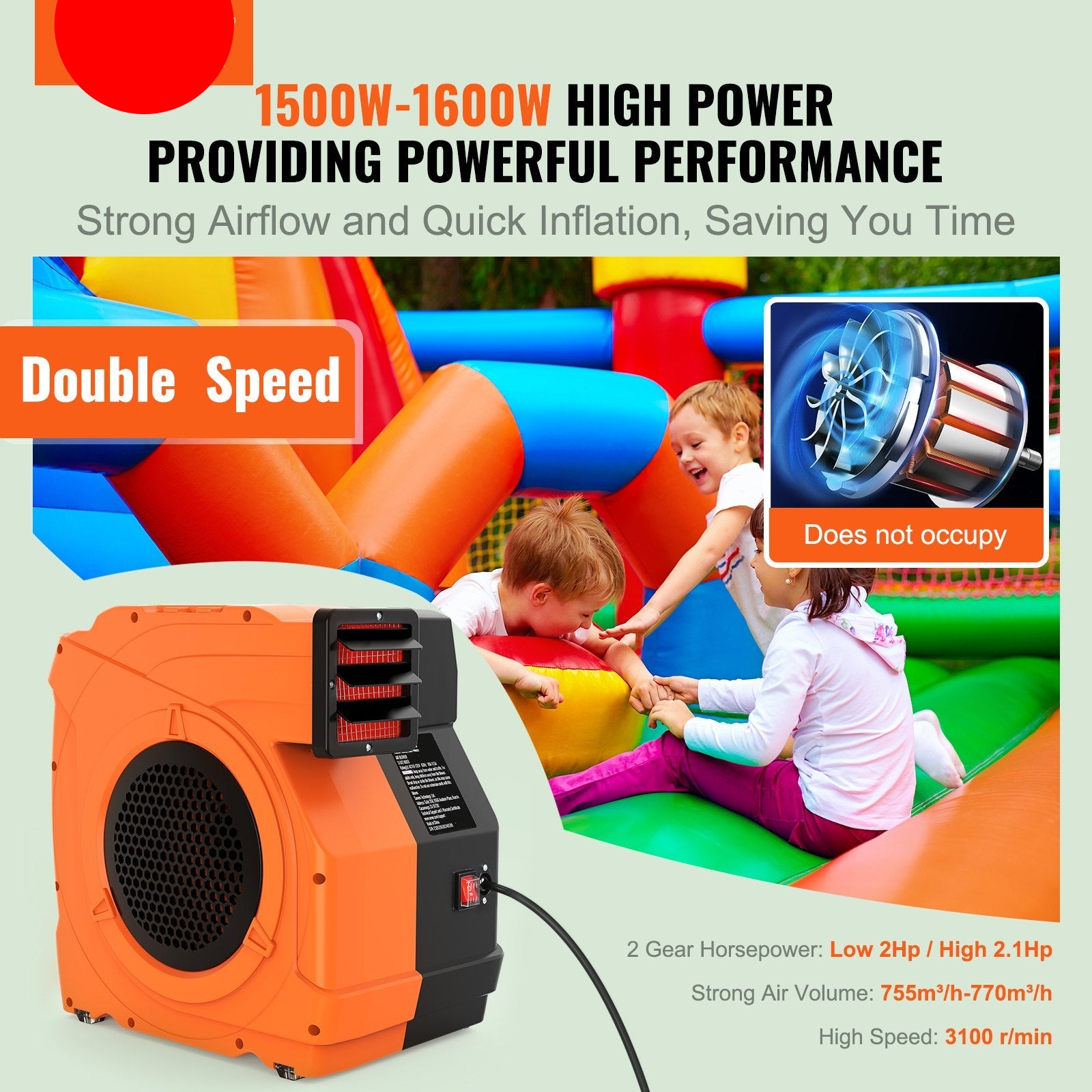 OzonAir Pro 1500W | Commercial Inflatable Blower - 2.1 HP Bounce House Pump | 1 HP - Professional Detail 3
