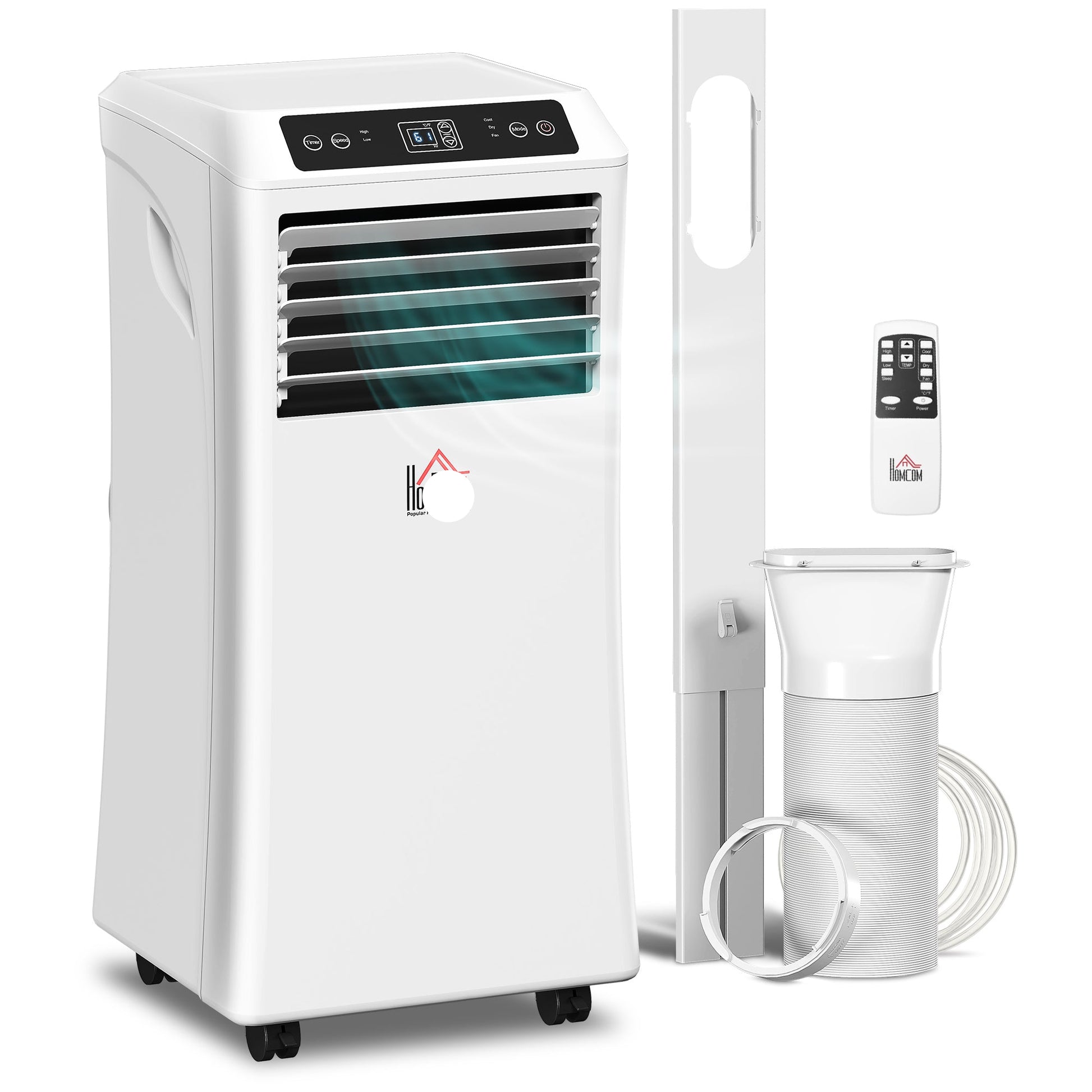 Portable air conditioner 10000 BTU white with all accessories on white background – Ozon Air Pro