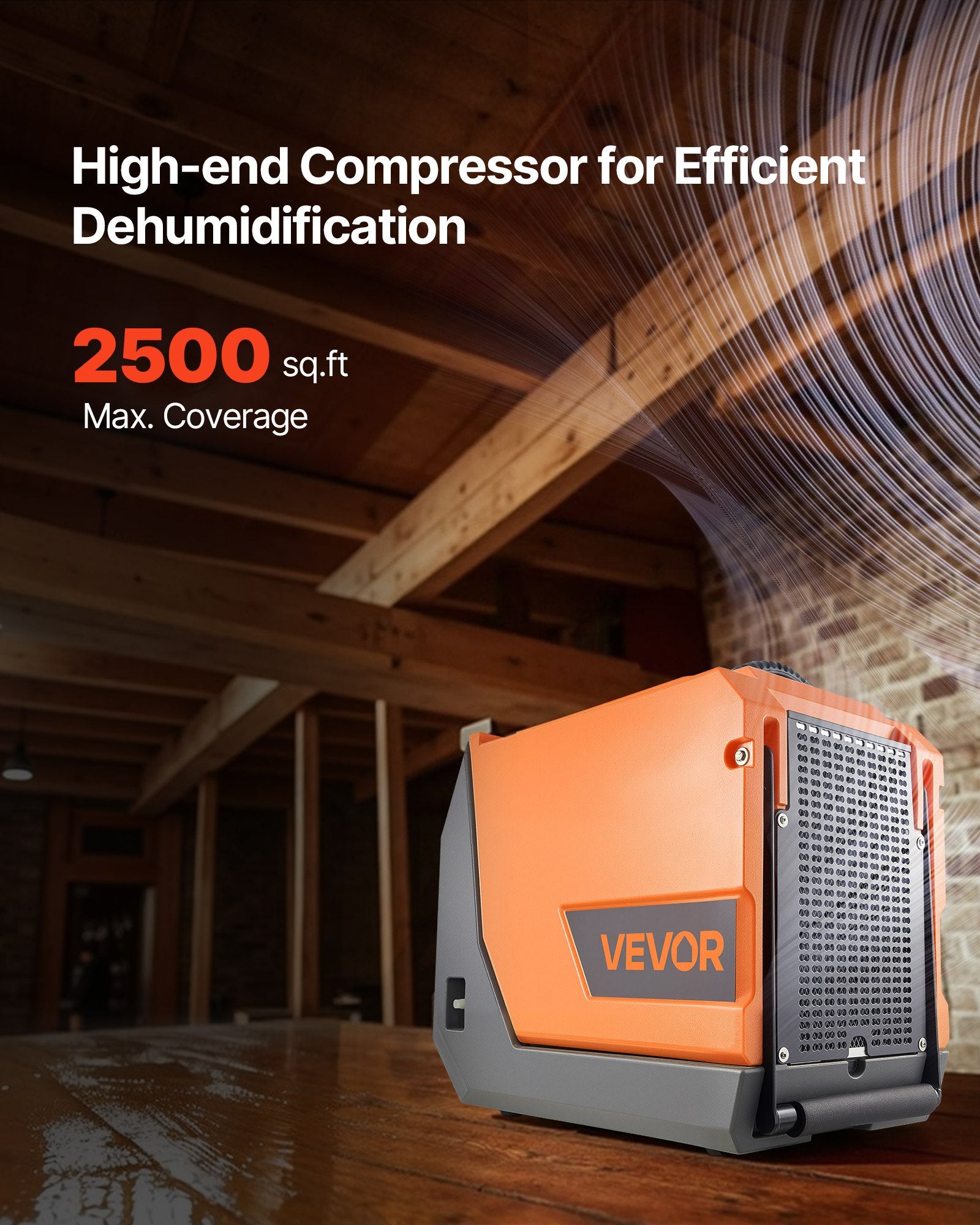 2500 square foot coverage area for large basements crawl spaces and commercial environments
