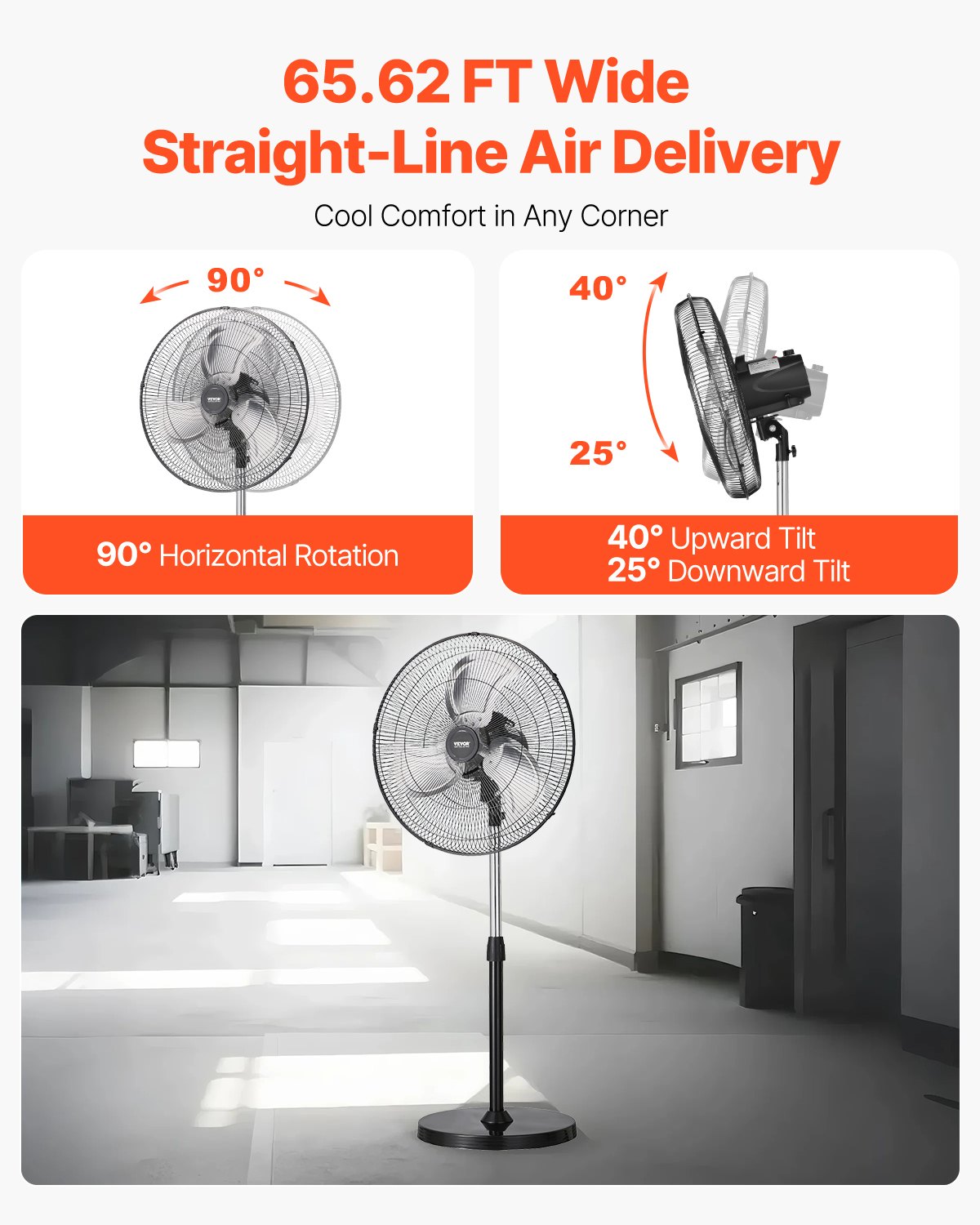 90-degree horizontal oscillation for full room air coverage