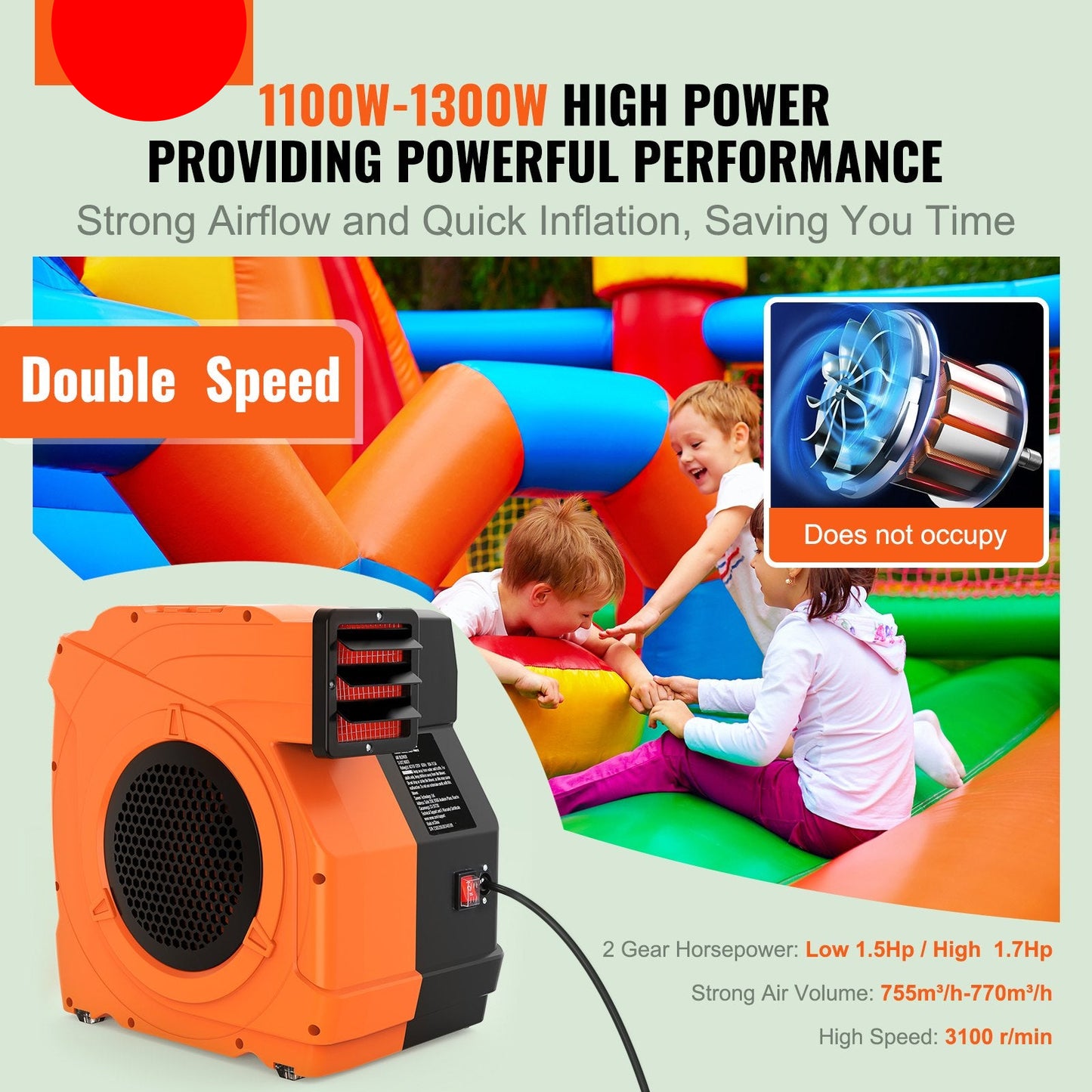 OzonAir Pro 1100W | Commercial Inflatable Blower - 1.5 HP Bounce House Pump | 5 HP - Professional Detail 3