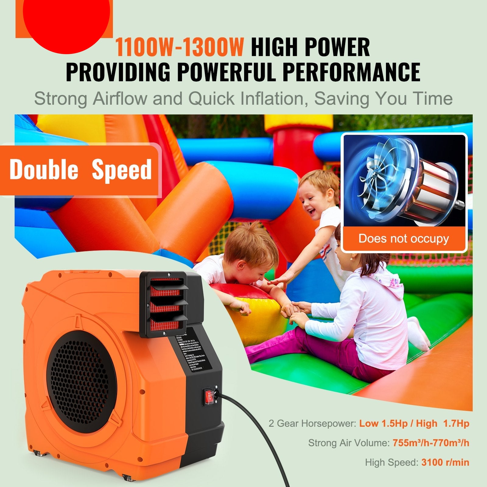 OzonAir Pro 1100W | Commercial Inflatable Blower - 1.5 HP Bounce House Pump | 5 HP - Professional Detail 3