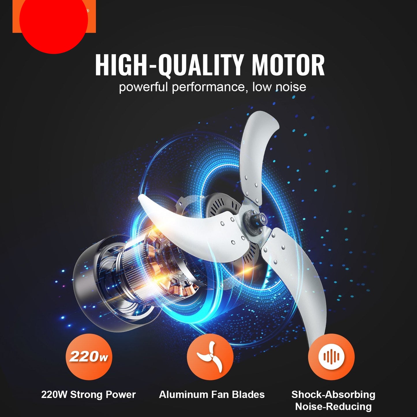 Three balanced aluminum blades and energy-saving 220W copper motor on OzonAir Pro 30" drum fan