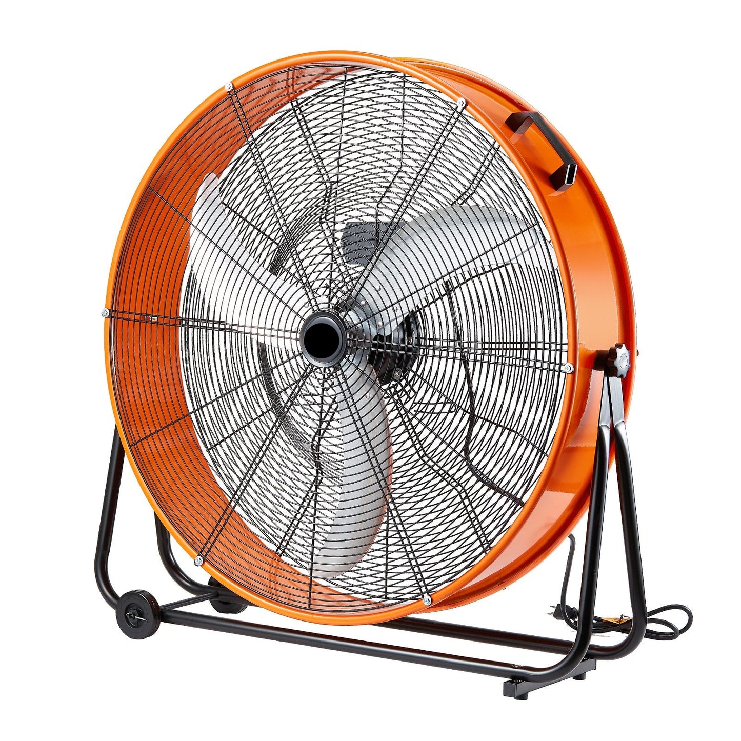 Close-up of OzonAir Pro 30-inch industrial drum fan featuring heavy-duty steel safety grill and professional grade finish on white background